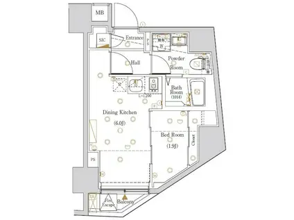 LOG入谷(1DK/4階)の間取り写真