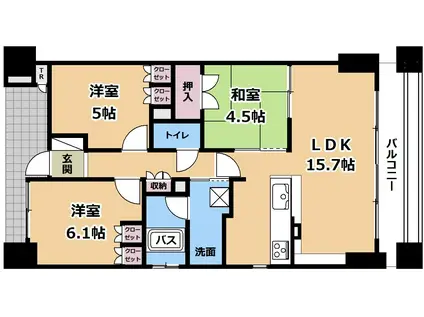 プラウド大津におの浜(3LDK/4階)の間取り写真