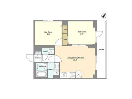 ドゥーエ曳舟II(2LDK/4階)の間取り写真