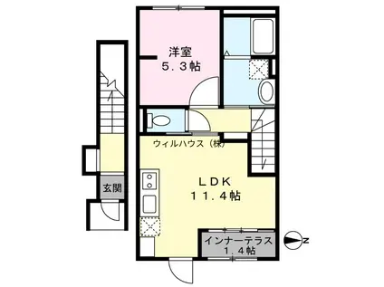 大阪府松原市丹南アパート(1LDK/2階)の間取り写真