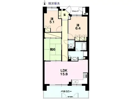 サーパスシティ石井町一番館(3LDK/2階)の間取り写真