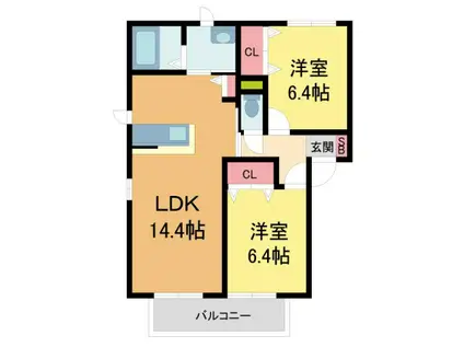 ソレイル・レヴァントI・II・III番館(2LDK/1階)の間取り写真