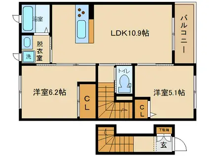 EトレジャーA棟(2LDK/2階)の間取り写真