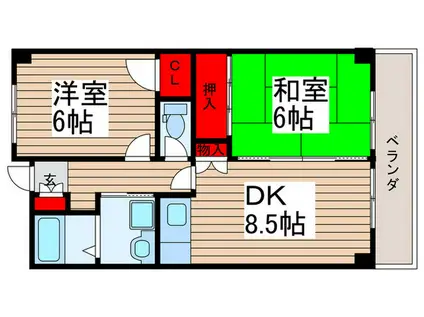 フローラル行徳(2DK/2階)の間取り写真