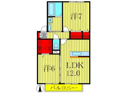 メゾンリッシュA・B(2LDK/2階)の間取り写真