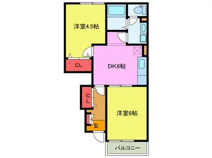 ヴィラ・プレステージ(2DK/1階)の間取り写真