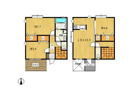 ルナーチェ二条(3LDK/1階)の間取り写真