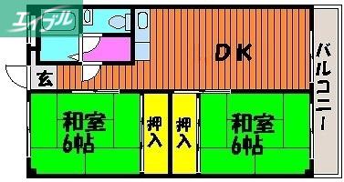 サンライフ大元(2DK/4階)の間取り写真