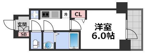 プレサンス松屋町ヴェルデス(1K/2階)の間取り写真