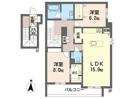 ラ・ルーム(2LDK/1階)の間取り写真