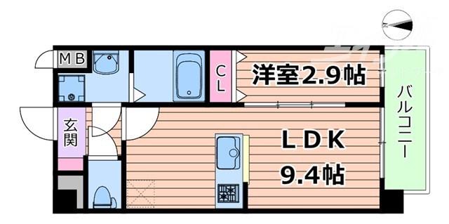 ALIVIS SHIMO-SHINJO SOL TERRACE(1LDK/2階)の間取り写真