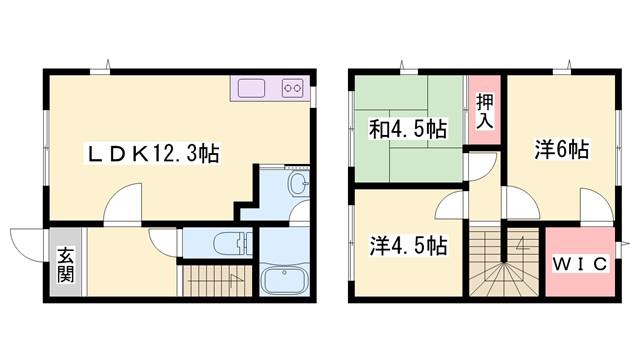 メゾネット土山C(3LDK/2階)の間取り写真