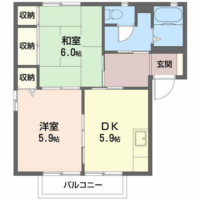 パークハイツ B棟(2K/1階)の間取り写真