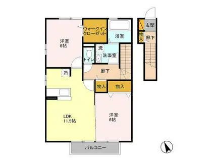 メイプルヒルI棟(2LDK/2階)の間取り写真