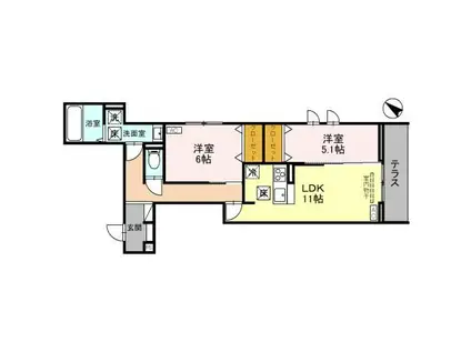 アリエッタII(2LDK/1階)の間取り写真