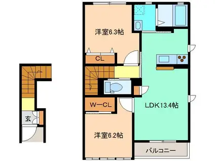 マロニエ C(2LDK/2階)の間取り写真