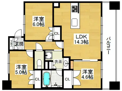 ロジュマン高槻ステーションフロント(3LDK/11階)の間取り写真