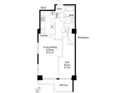 ライオンズマンション南平台(1LDK/9階)の間取り写真