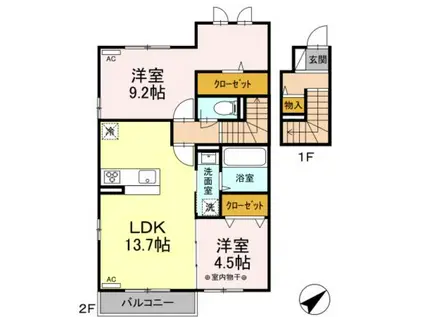D-ROOMトピア国見(2LDK/2階)の間取り写真