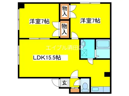 イシオカマンション2(2LDK/4階)の間取り写真