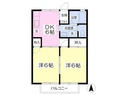 セジュール南1号棟(2DK/2階)の間取り写真