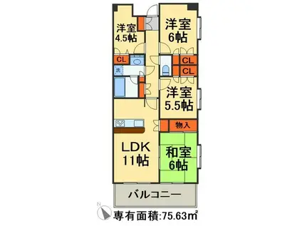 プライムコート新鎌ケ谷(4LDK/6階)の間取り写真