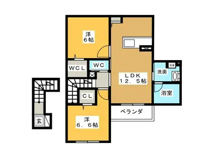 サニーグレイス(2LDK/2階)の間取り写真