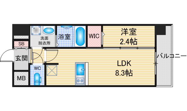 エスリード志賀本通ザ・フロント(1LDK/13階)の間取り写真