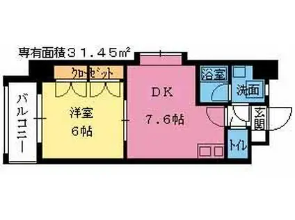 コンドミニアムステーションサイド博多(1DK/6階)の間取り写真