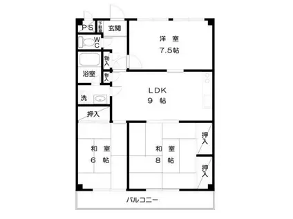 マンション花園(3LDK/1階)の間取り写真