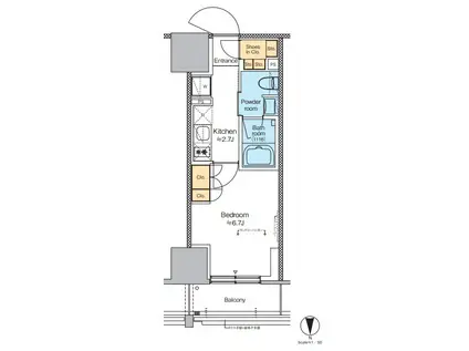 プラウドフラット四谷三丁目(1K/8階)の間取り写真