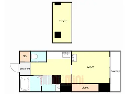 スロープ・イースタン(1K/2階)の間取り写真