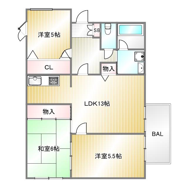 カルム湊川(3LDK/6階)の間取り写真