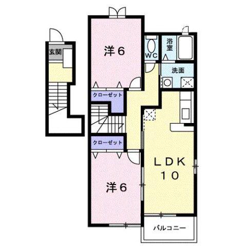 ペルシュワールデゥーB(2LDK/2階)の間取り写真