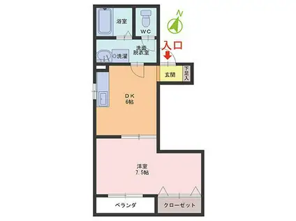 メゾンK・U(1DK/1階)の間取り写真