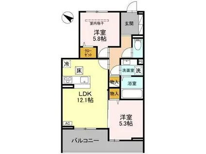 サイカチ(2LDK/1階)の間取り写真