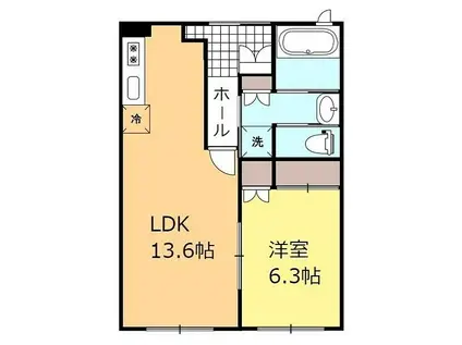 ルミナス請西東B(1LDK/2階)の間取り写真