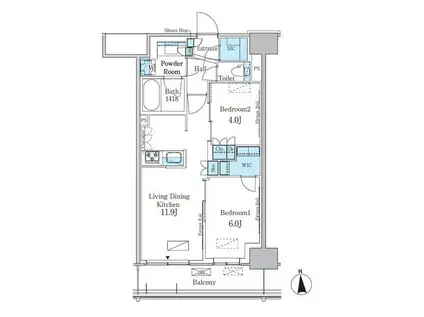 パークアクシス新宿百人町(2LDK/5階)の間取り写真