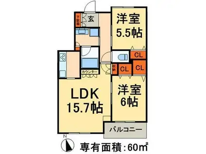 カスタリア荒川(2LDK/11階)の間取り写真