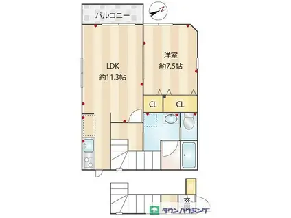 アビタシオン(1LDK/2階)の間取り写真