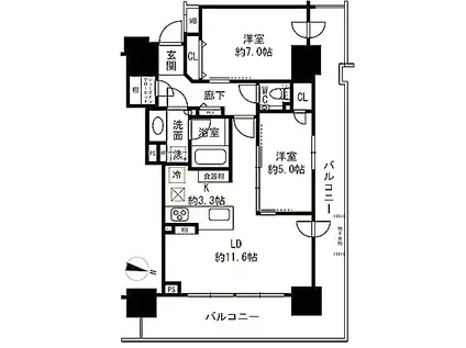 ザ・タワーズフロンティア札幌 ノースタワー(2LDK/19階)の間取り写真