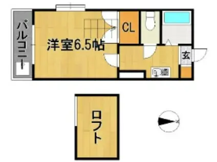 プライマリー久留米大西(1K/1階)の間取り写真