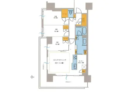 プラウド大和(3LDK/4階)の間取り写真
