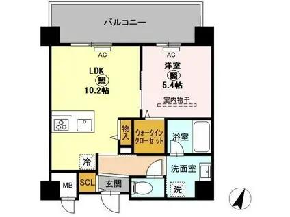 グランデール博多(1LDK/9階)の間取り写真