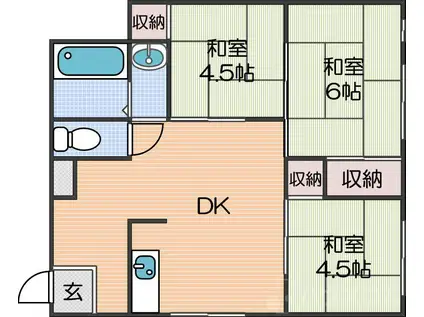マンション南住吉(3DK/2階)の間取り写真