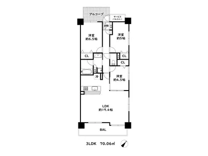 ワコーレ神戸本山中町(3LDK/2階)の間取り写真