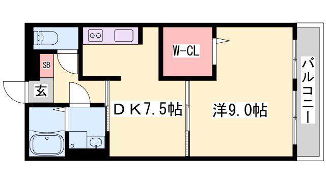 セジュール亀山B棟(1DK/1階)の間取り写真