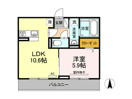 CASA VERDE イースト(1LDK/2階)の間取り写真