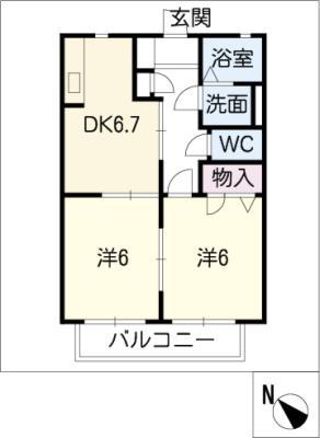 ソルジェンテ A棟(2DK/2階)の間取り写真