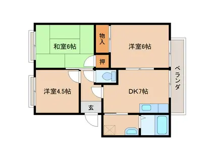 アルカディアA棟(3DK/1階)の間取り写真